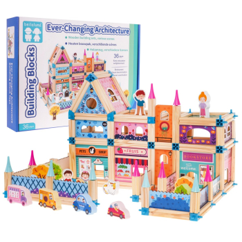 Drewniany Domek Księżniczki dla dzieci 3+ Klocki 278 el. + Figurki + Łączniki + Instrukcja